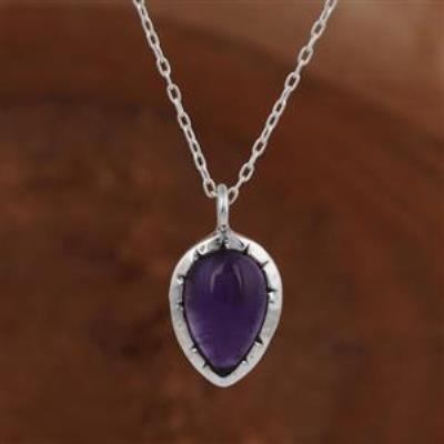 Natural Purple Teardrop Amethyst Minimal 925 Silver Pendant Women Jewelry Supplier | Akrati Jewels Inc